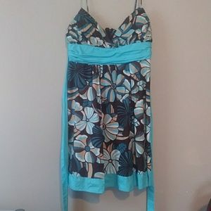 XOXO Dress Brown and White Floral with Blue Accent